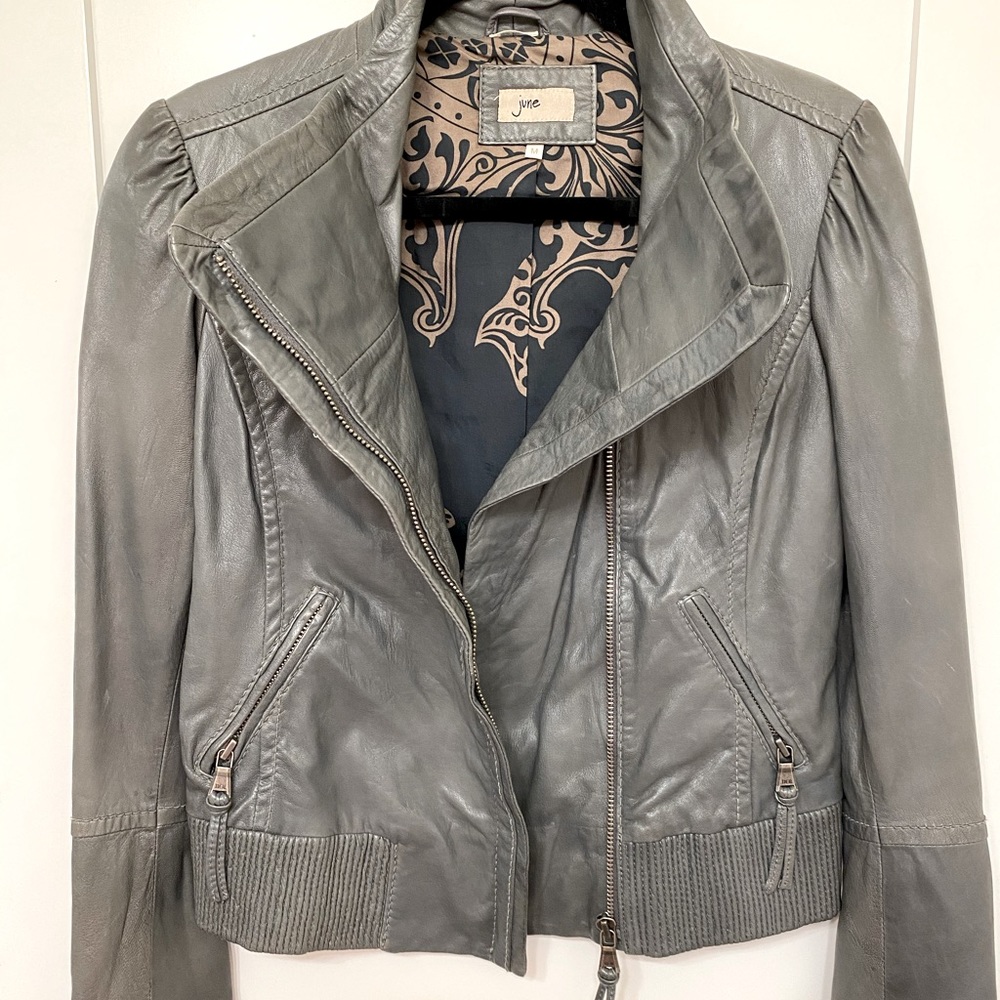 June Women’s Leather Jacket | Size M | Grey Color